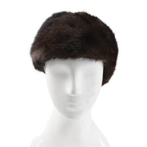 Designer Womens Mink Fur Cap Dark Brown One Size